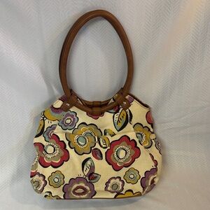 Relic Floral Canvas Shoulder Bag with Brown Handles